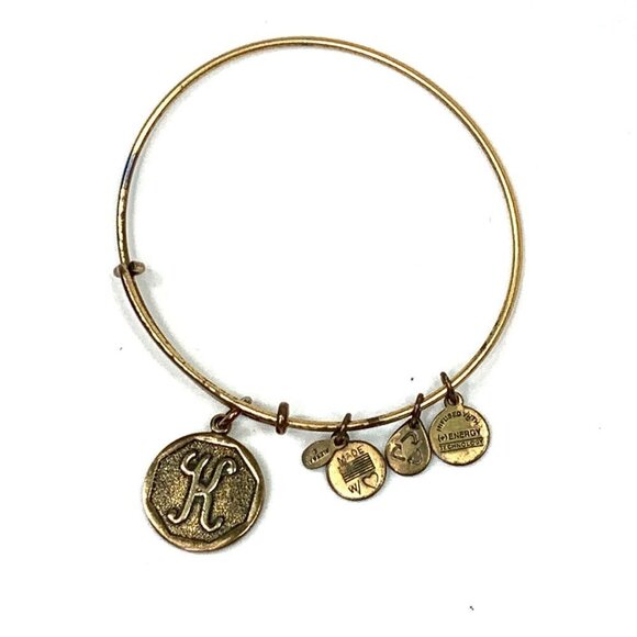 Alex and Ani Initial K Charm Bracelet Gold Finish - Expands 2"- 3.5" - Picture 1 of 2
